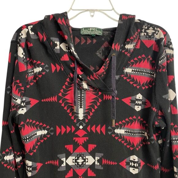 Lauren Ralph Lauren Active Hoodie Women Size M-L Aztec Thermal Sweatshirt Cotton - Picture 2 of 12